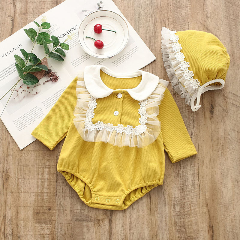 Cotton Long Sleeve Doll Collar Doll Bodysuit With Hat for 20-22 Inch Reborn Dolls