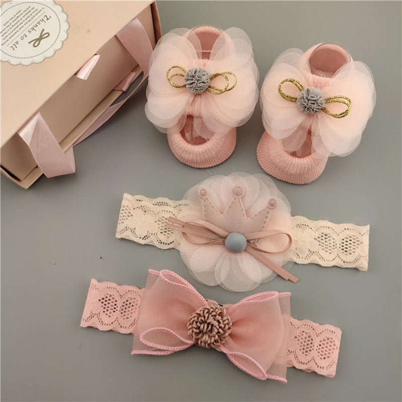 Pink Headbands and Socks 3-Piece Set for 17-24 inches Reborn Dolls